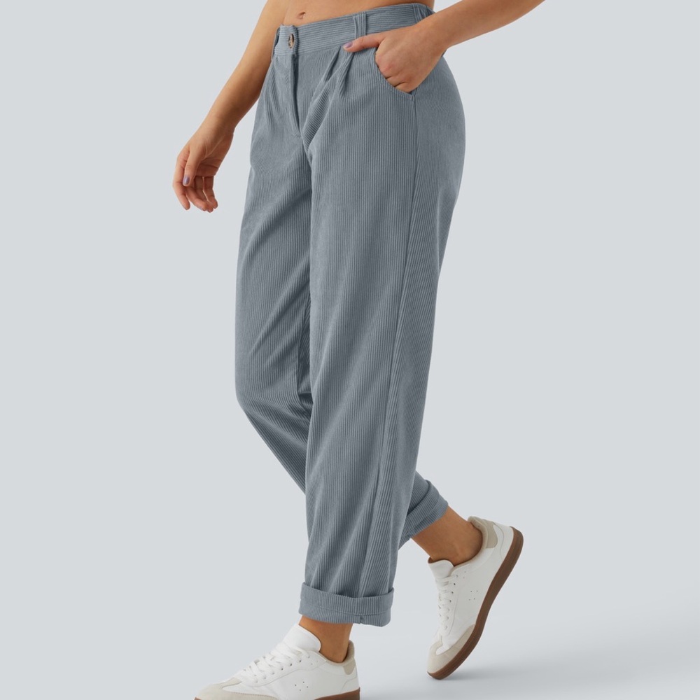 Halara NWT Blue - Gray Wide Wale Corduroy Pleated Pants Size S